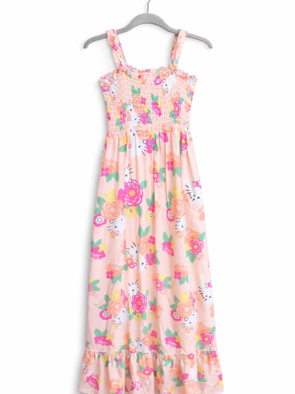 Sanrio Peach-Pink Floral Smocked Maxi Dress